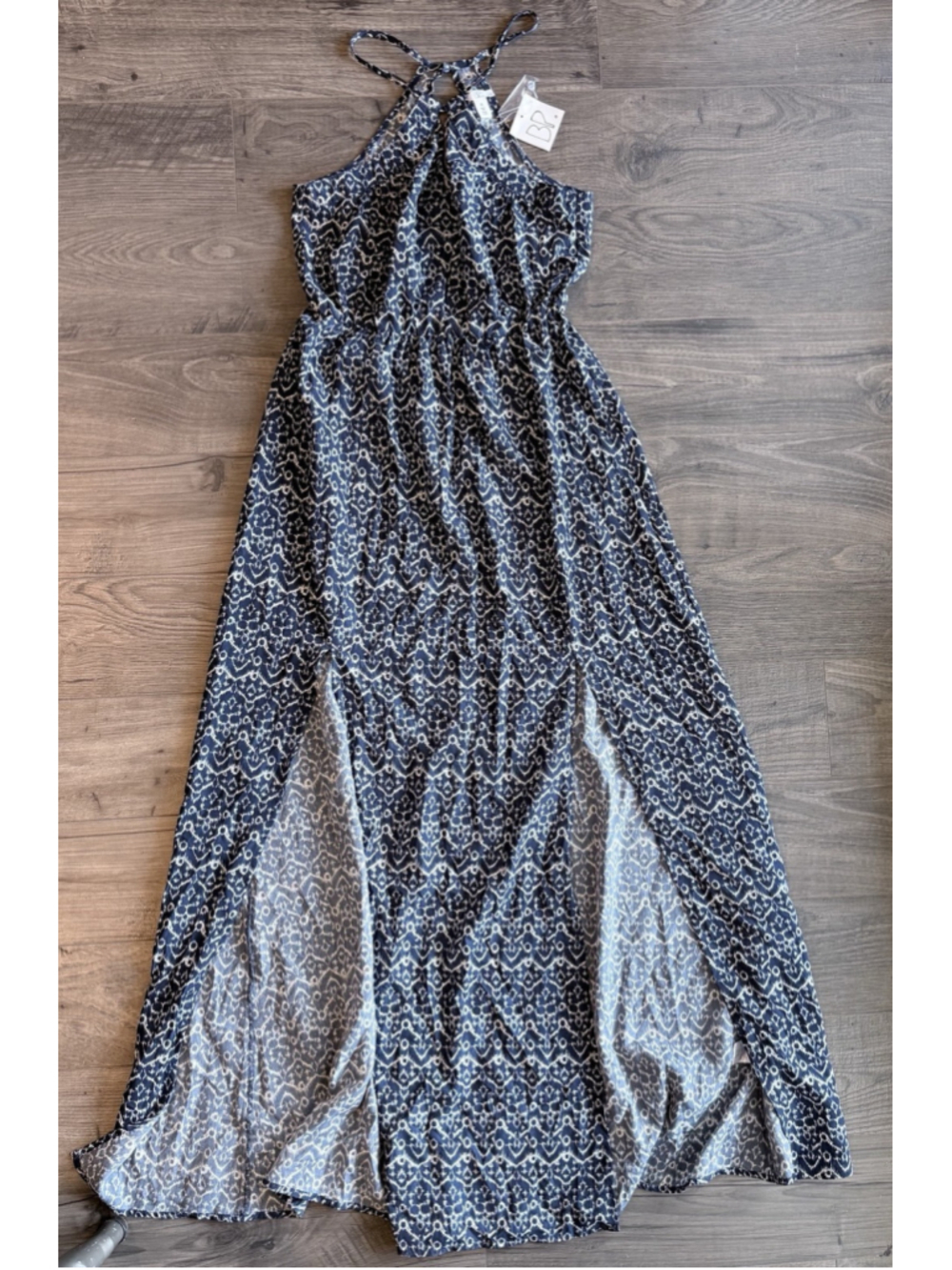 BP Nordstrom Indigo Ikat Halter Maxi Dress NWT Boho Festival Resort Euro Summer - Picture 6 of 13